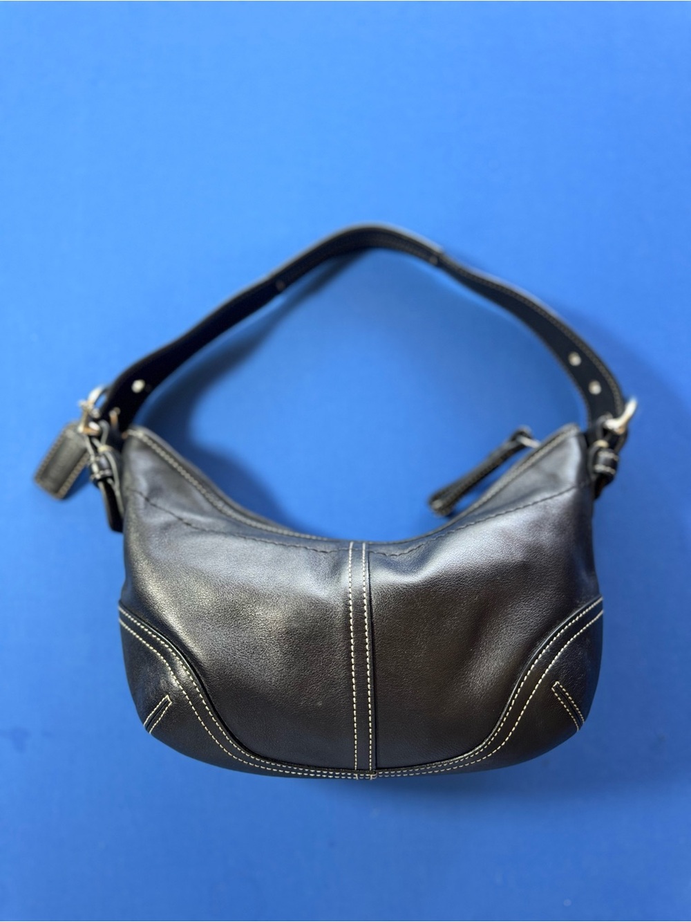 Coach Black Leather Shoulder Bag with Contrast Stitching